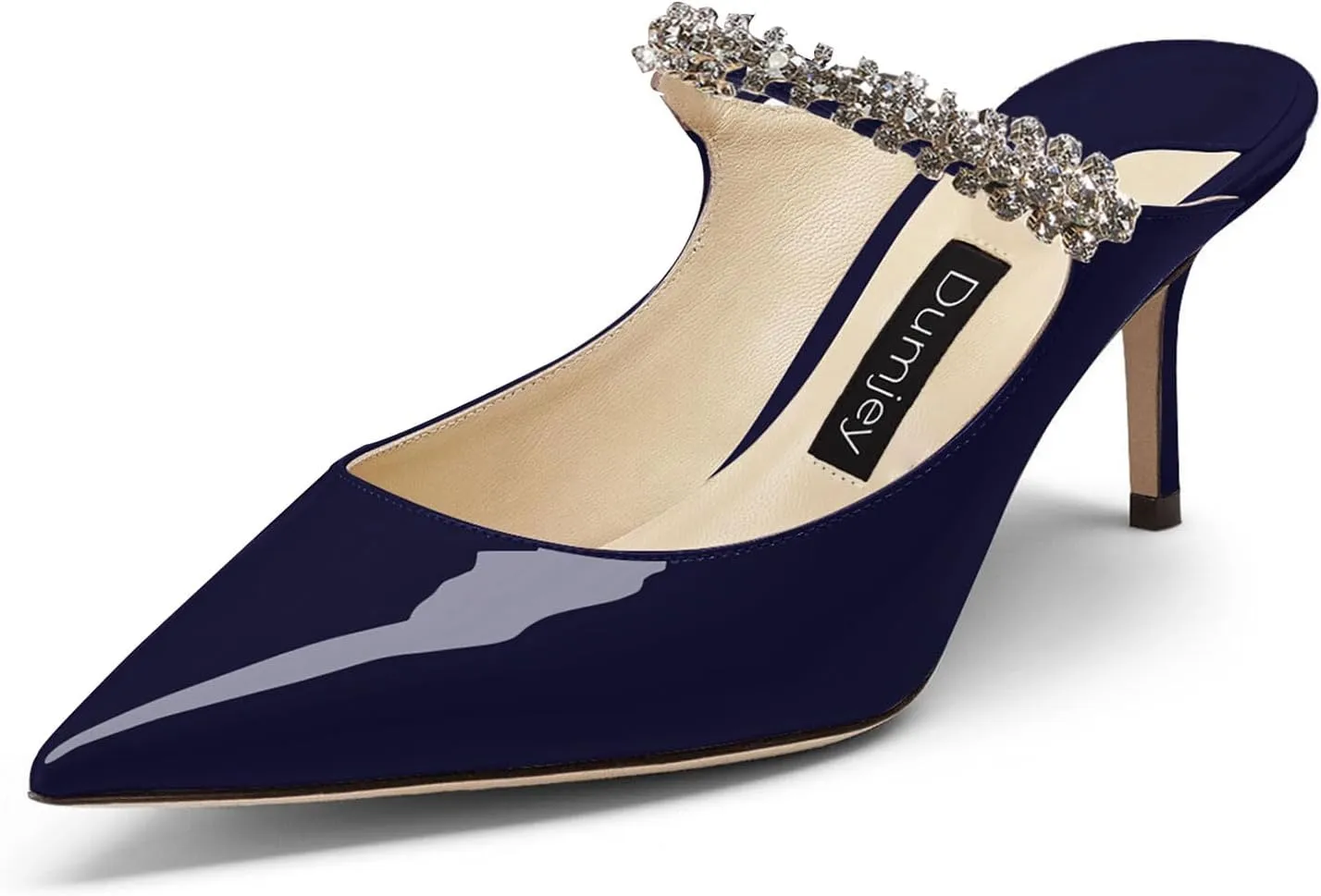 Women Heel Mules Pointy Toe Stiletto Mid Heels Crystals Pumps Slip On Bridal Rhinestones Sandals Wedding Party Dress Shoes