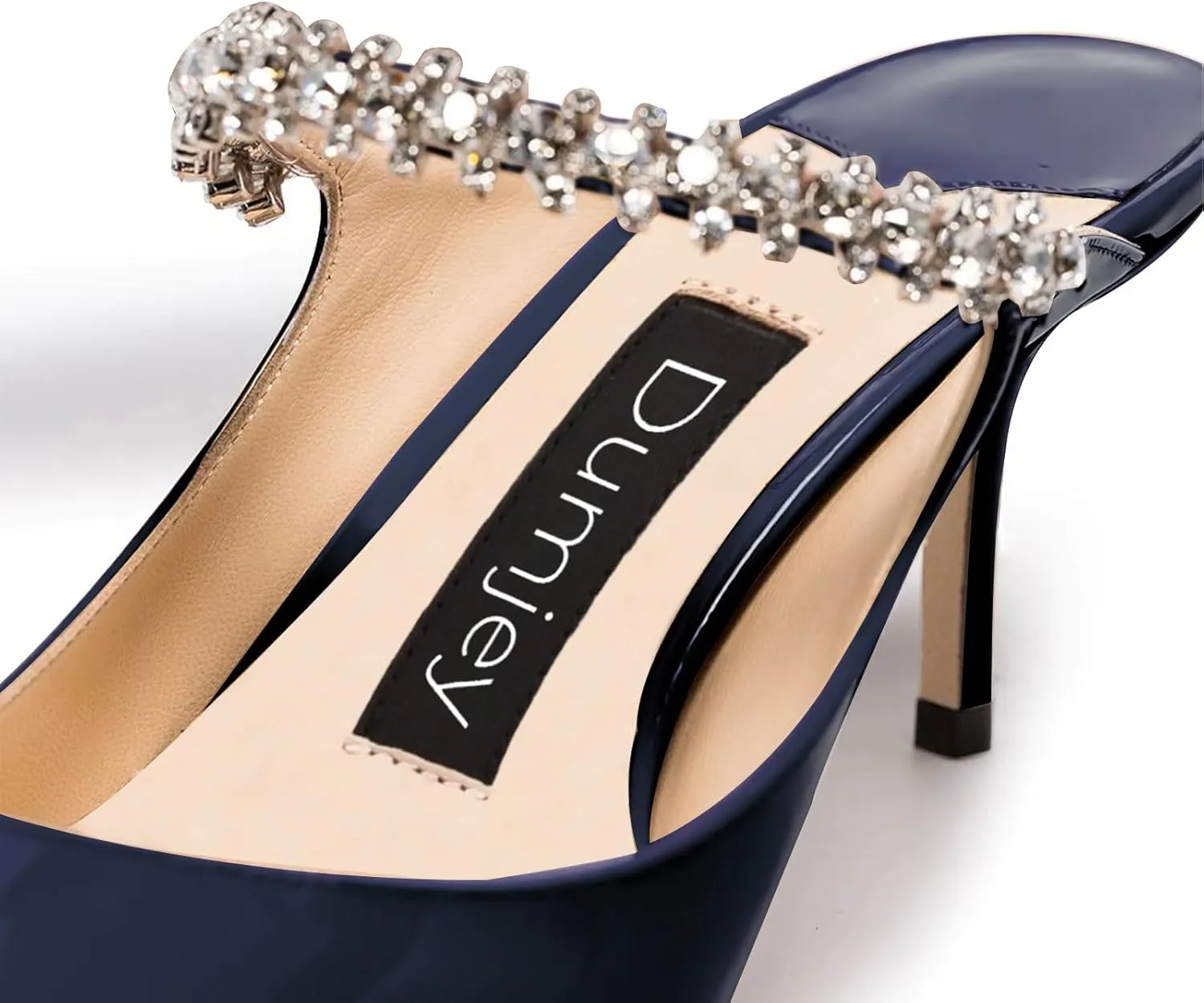 Women Heel Mules Pointy Toe Stiletto Mid Heels Crystals Pumps Slip On Bridal Rhinestones Sandals Wedding Party Dress Shoes