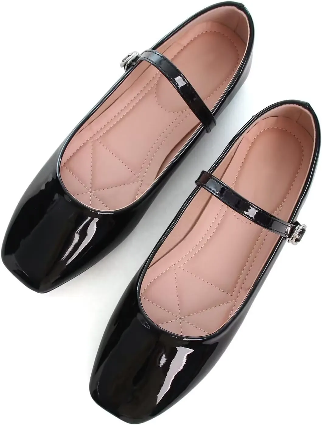Women Mary Jane Candy Color Flats Adjustable Ankle Strap Comfortable Square Toe Pu Leather Ballet Dance Shoes Low Heel Office Party Dress Shoes