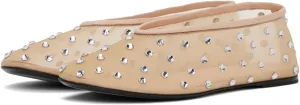 Women Mesh Ballet Flats Rhinestone Breathable Mesh Flats Slip On Ballerina Shoes Embroidered Floral Comfortable Casual Dress Shoes