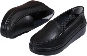 Women Moccasins, Women's Slip-On Breathable Platform Nurse Hospital Work Leather, Casual Air Cushion Slip Resistant Shoes Loafers, Ideal for Nurse Healthcare Crews