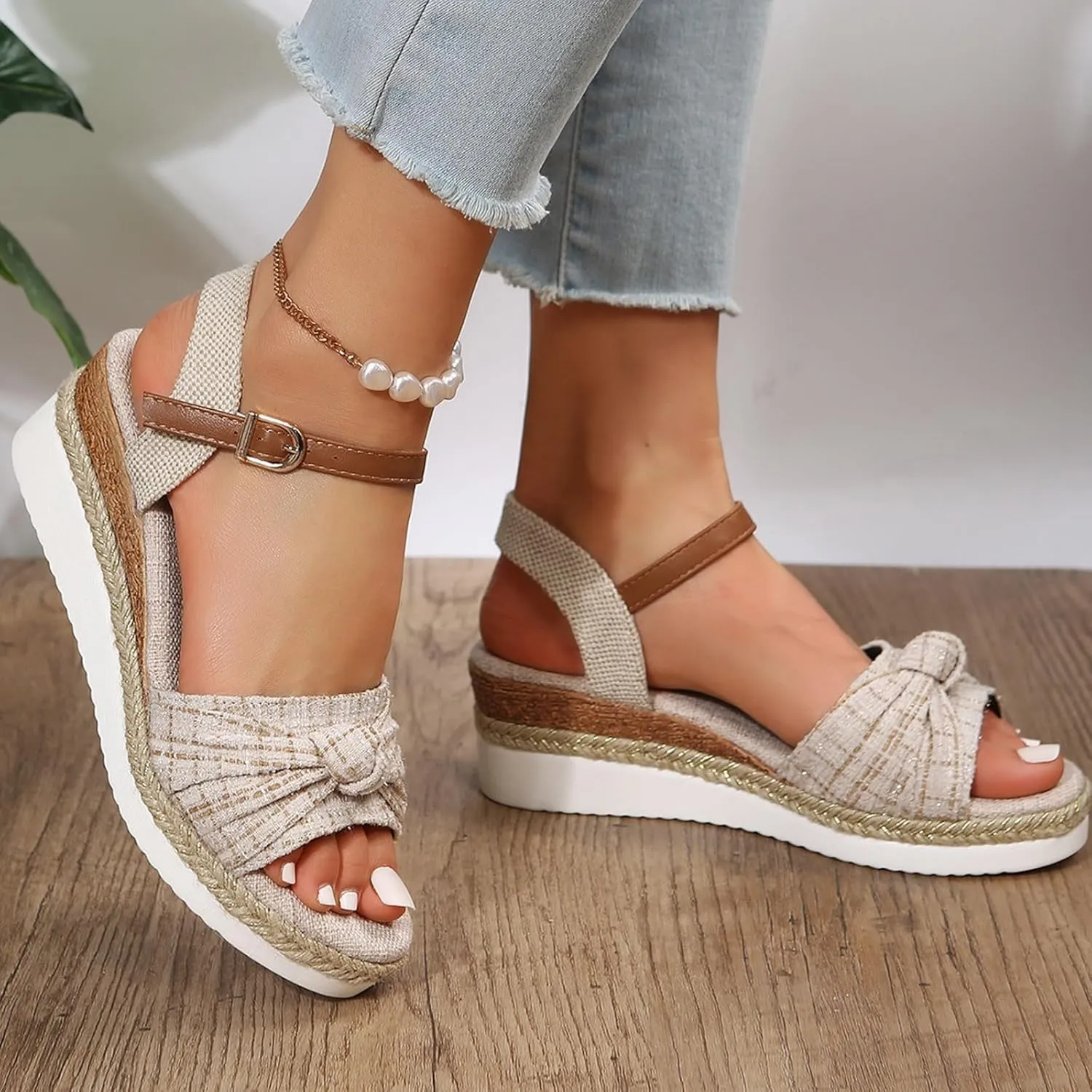 Women Orthopedic Sandals Dressy Summer,Women Walking Slippers with Arch Support Wedge Sandals Summer Dressy Open Toe Ankle Strap Platform Beach Casual Slip on Sandals Beach Dress Comfortable