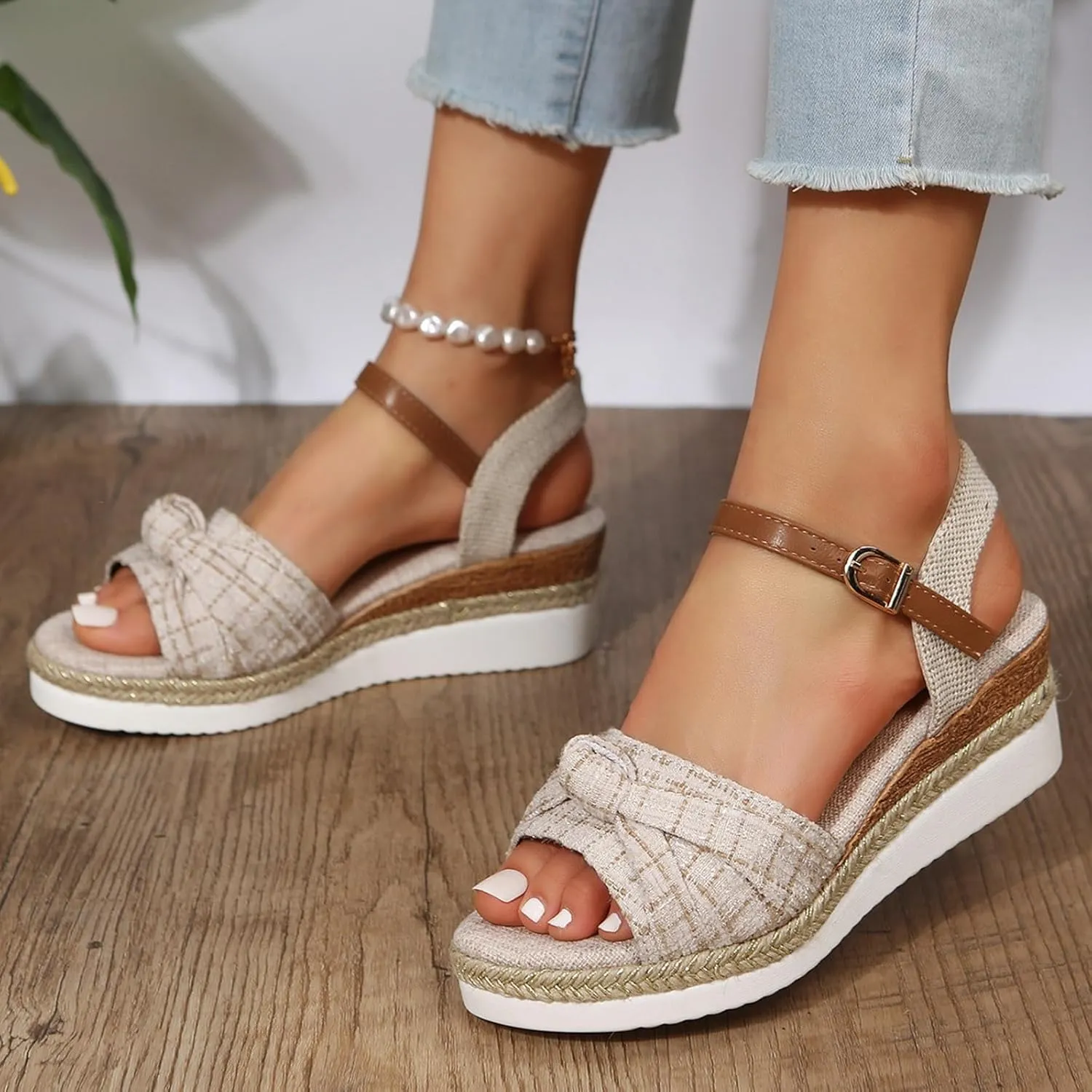 Women Orthopedic Sandals Dressy Summer,Women Walking Slippers with Arch Support Wedge Sandals Summer Dressy Open Toe Ankle Strap Platform Beach Casual Slip on Sandals Beach Dress Comfortable