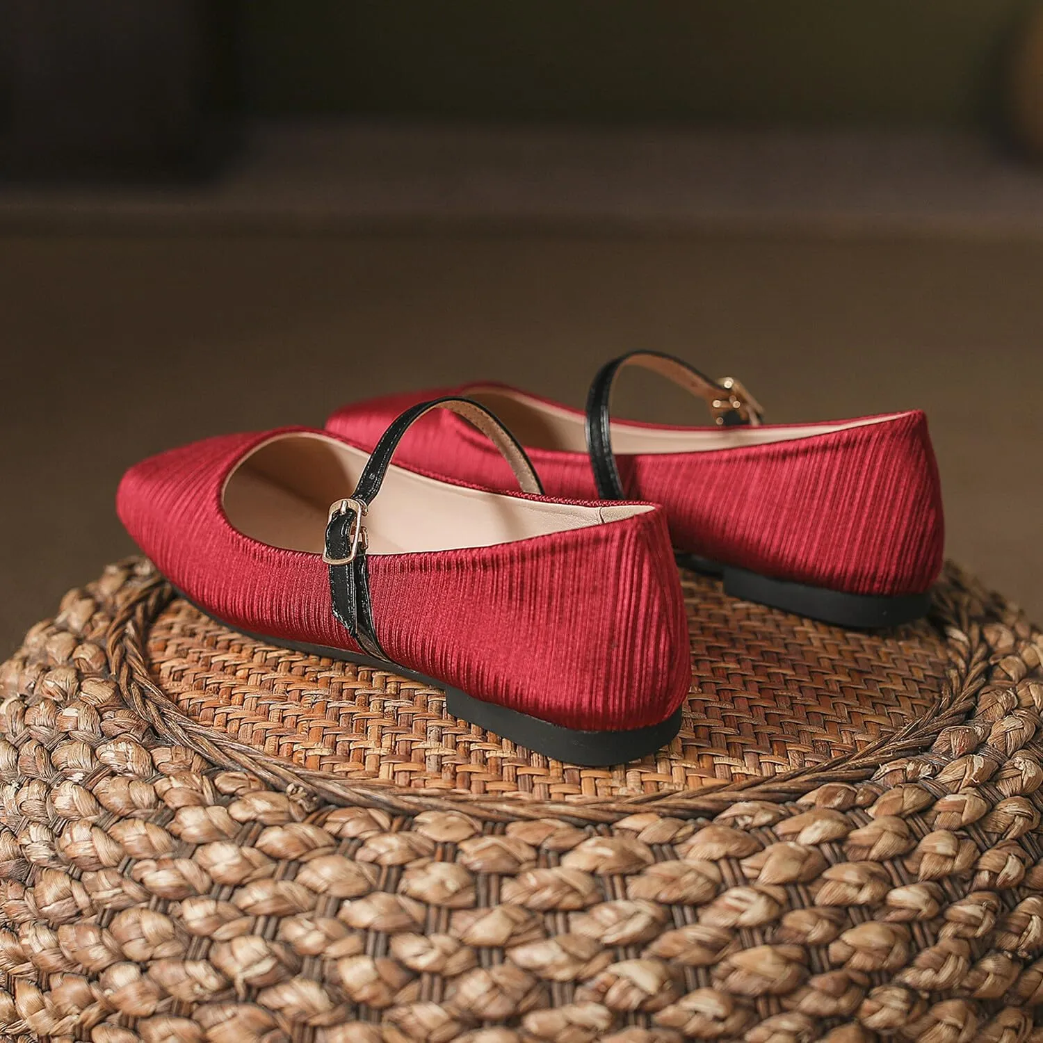 Women Square Toe Mary Jane Flats Shoes Ankle Strap Comfortable Flats Shoes