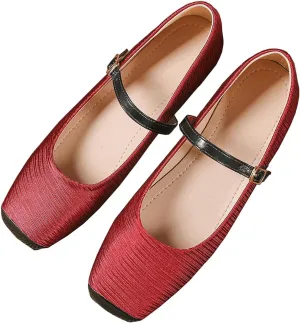 Women Square Toe Mary Jane Flats Shoes Ankle Strap Comfortable Flats Shoes