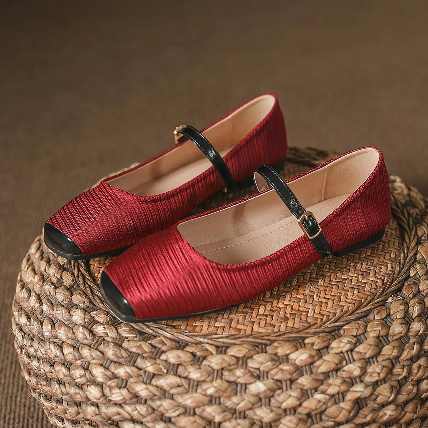 Women Square Toe Mary Jane Flats Shoes Ankle Strap Comfortable Flats Shoes