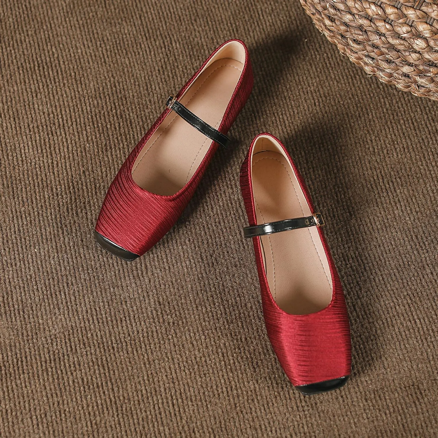 Women Square Toe Mary Jane Flats Shoes Ankle Strap Comfortable Flats Shoes