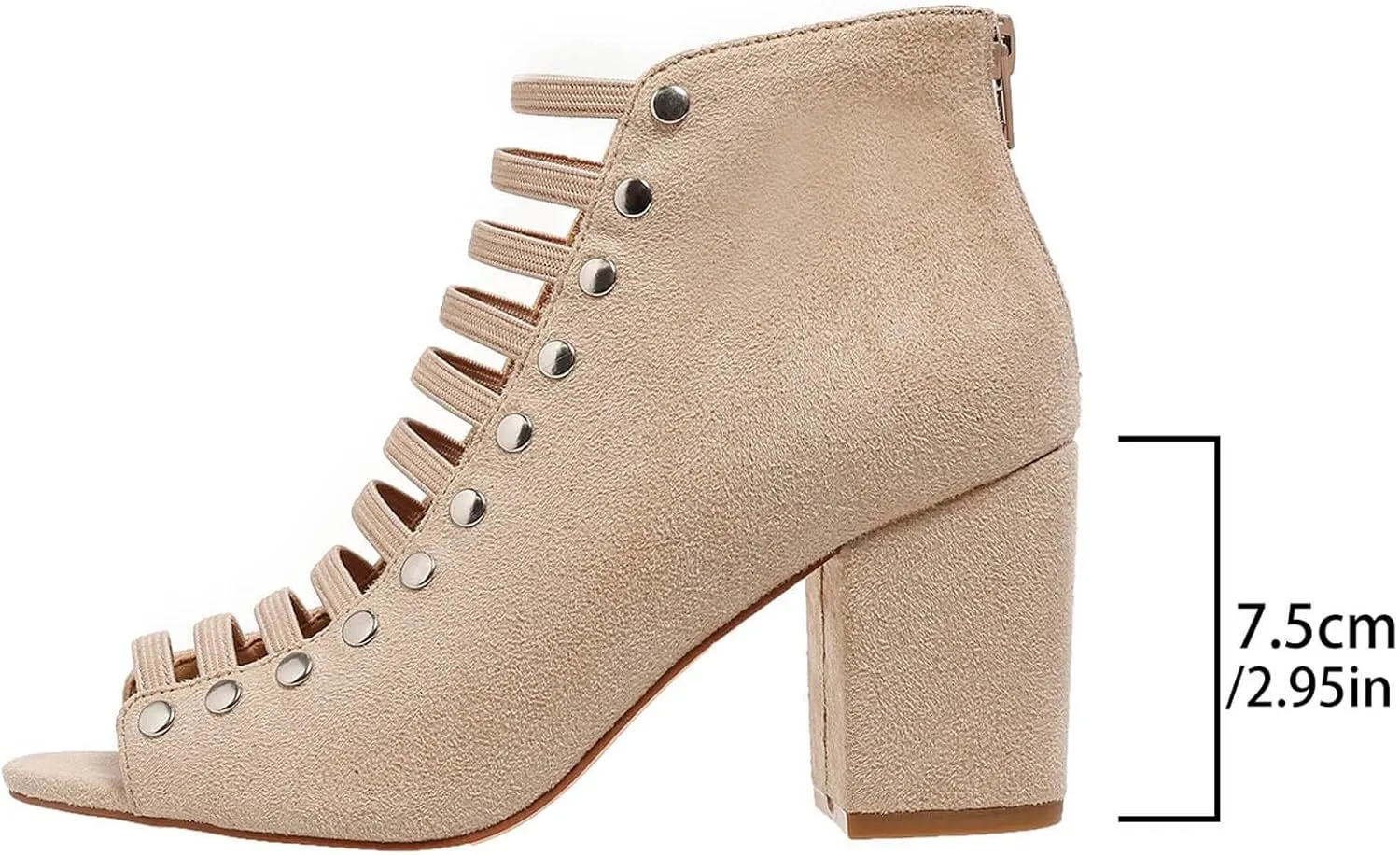 Women Toe Suede Sandals Back Zipper Cutout Sandals Chunky High Heel Sandals Ankle Strap Shoes for Women Dressy Heels