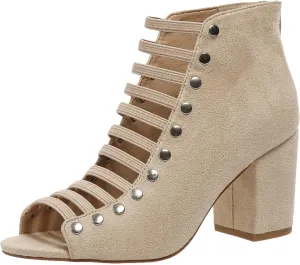 Women Toe Suede Sandals Back Zipper Cutout Sandals Chunky High Heel Sandals Ankle Strap Shoes for Women Dressy Heels