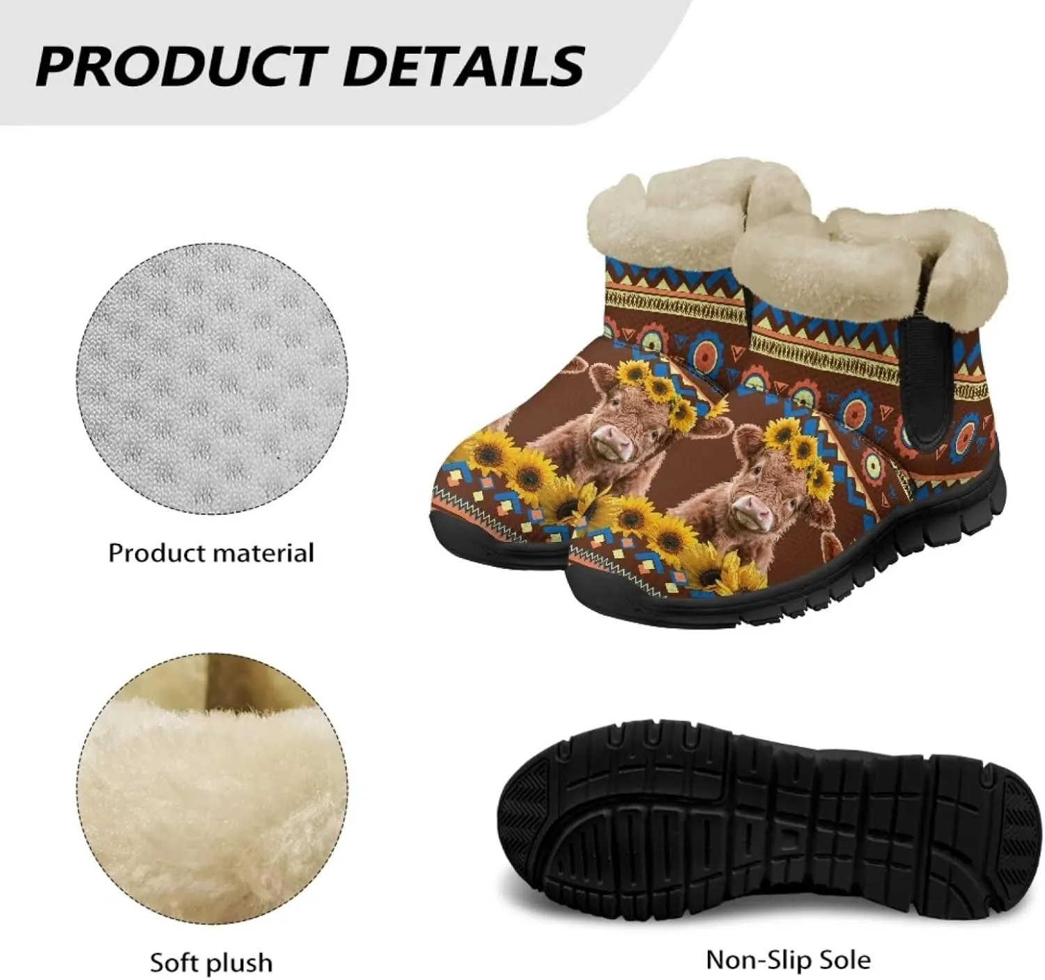 Womens Ankle Booties Faux Fur Lined Snow Boots Warm Comfy Fuzzy Boots Anti-Slip Lightweight Boots Casual Indoor Shoes
