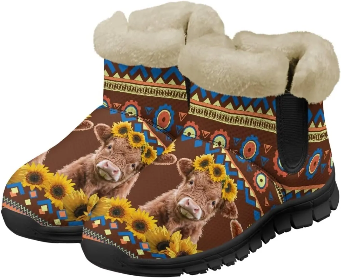 Womens Ankle Booties Faux Fur Lined Snow Boots Warm Comfy Fuzzy Boots Anti-Slip Lightweight Boots Casual Indoor Shoes