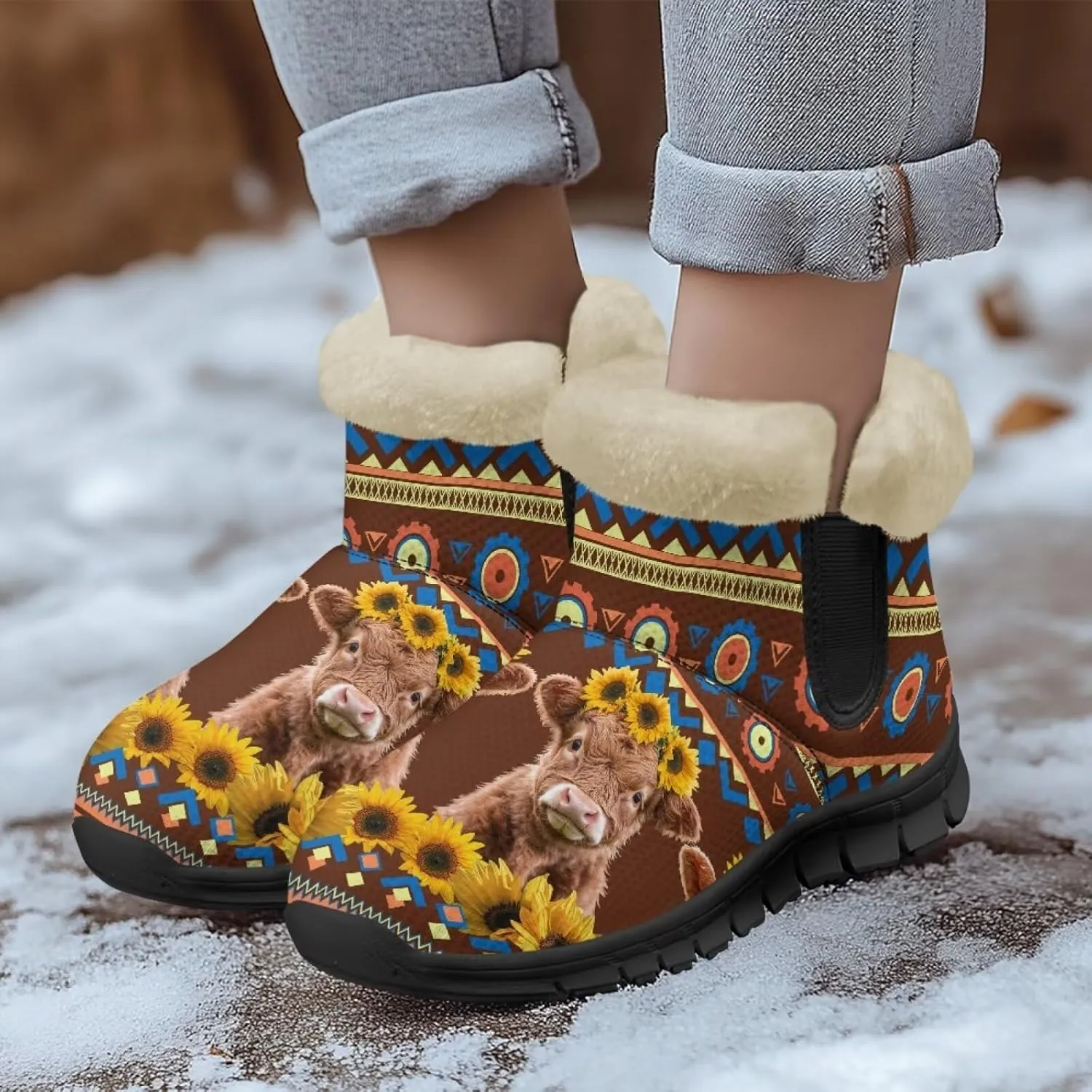 Womens Ankle Booties Faux Fur Lined Snow Boots Warm Comfy Fuzzy Boots Anti-Slip Lightweight Boots Casual Indoor Shoes