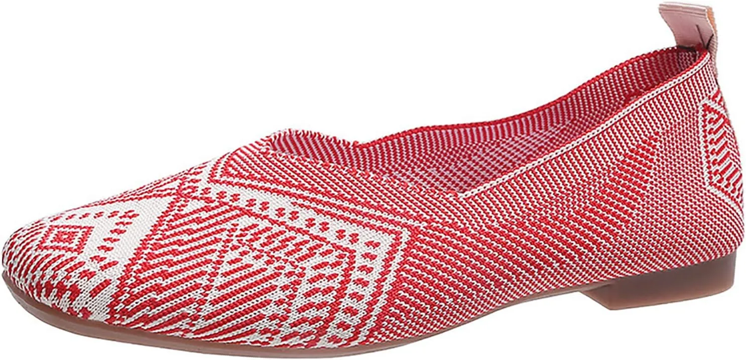 Women's Ballet Elderly Flats Round Toe Walking Flats Slip On Work Shoes Knitted Flats Shoes for Woman Soft Lightweight