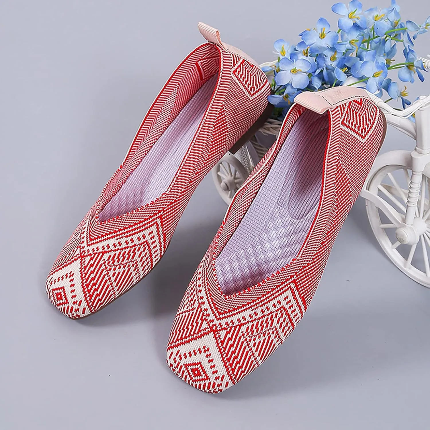 Women's Ballet Elderly Flats Round Toe Walking Flats Slip On Work Shoes Knitted Flats Shoes for Woman Soft Lightweight