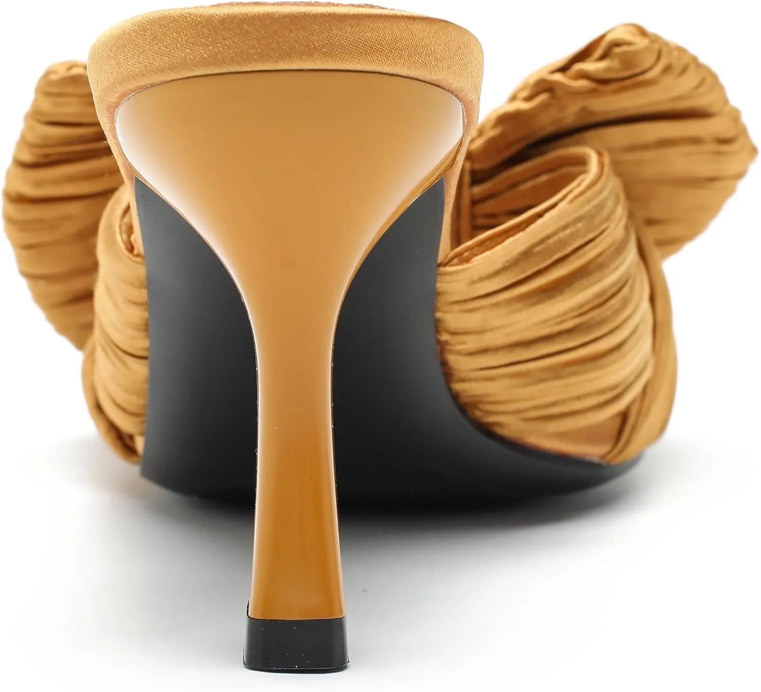 Women's Bow Knot Heeled Sandals Open Toe Low Kitten Heels Mules Sandals Slip On Pleated Wedding Bridal Party Dress Shoes