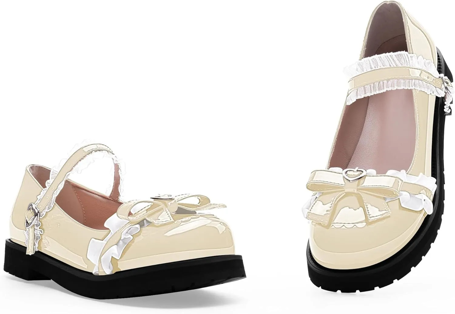 Women's Bow Mary Janes Flats Kawaii Lace Ankle Strap Platform Shoes