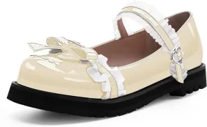 Women's Bow Mary Janes Flats Kawaii Lace Ankle Strap Platform Shoes
