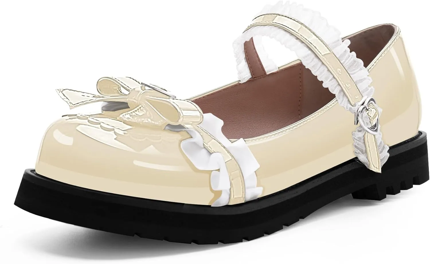 Women's Bow Mary Janes Flats Kawaii Lace Ankle Strap Platform Shoes