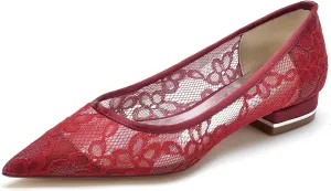 Women's Breathable Crochet Lace Floral Ballet Flats - Pointed Toe Bridal Shoes for Wedding Party, Comfortable Cushioned Bridesmaid Dress Sandals