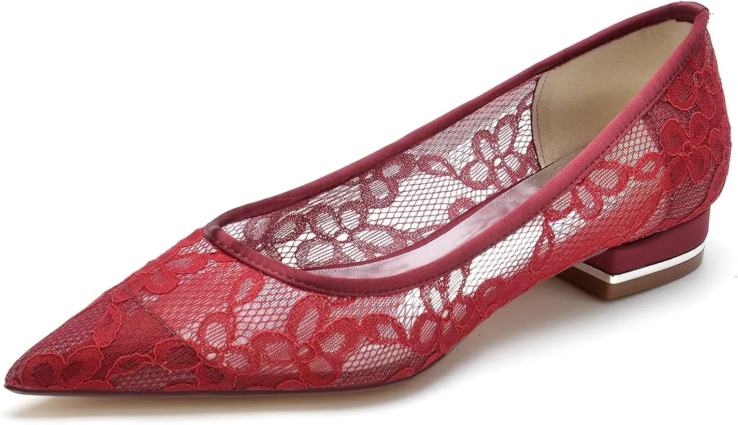 Women's Breathable Crochet Lace Floral Ballet Flats - Pointed Toe Bridal Shoes for Wedding Party, Comfortable Cushioned Bridesmaid Dress Sandals