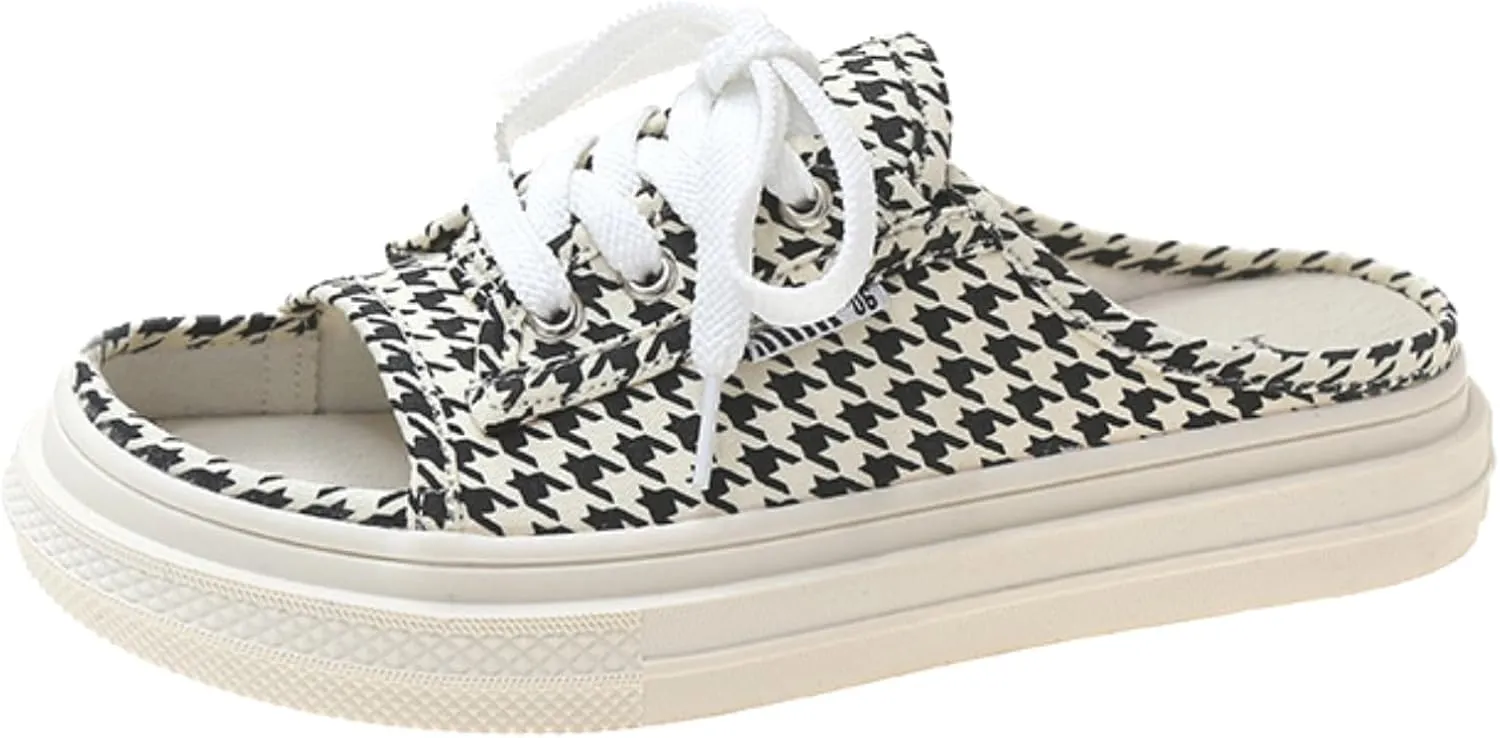Women's Canvas Sandals Slippers Chunky Slip-on Open-toe Slides Girl Comfortable Lightweight Beach Shoes Outdoor