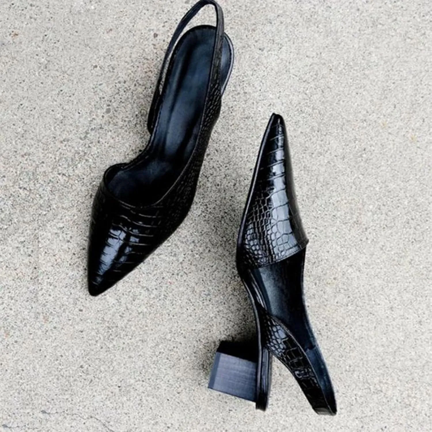 Women's Chunky Block Heels Shiny Pointed Toe Chunky High Heel Mules Trendy Slip-On Sandals Classic Retro Fashionable Footwear for Spring Summer Wedding Dress Shoes