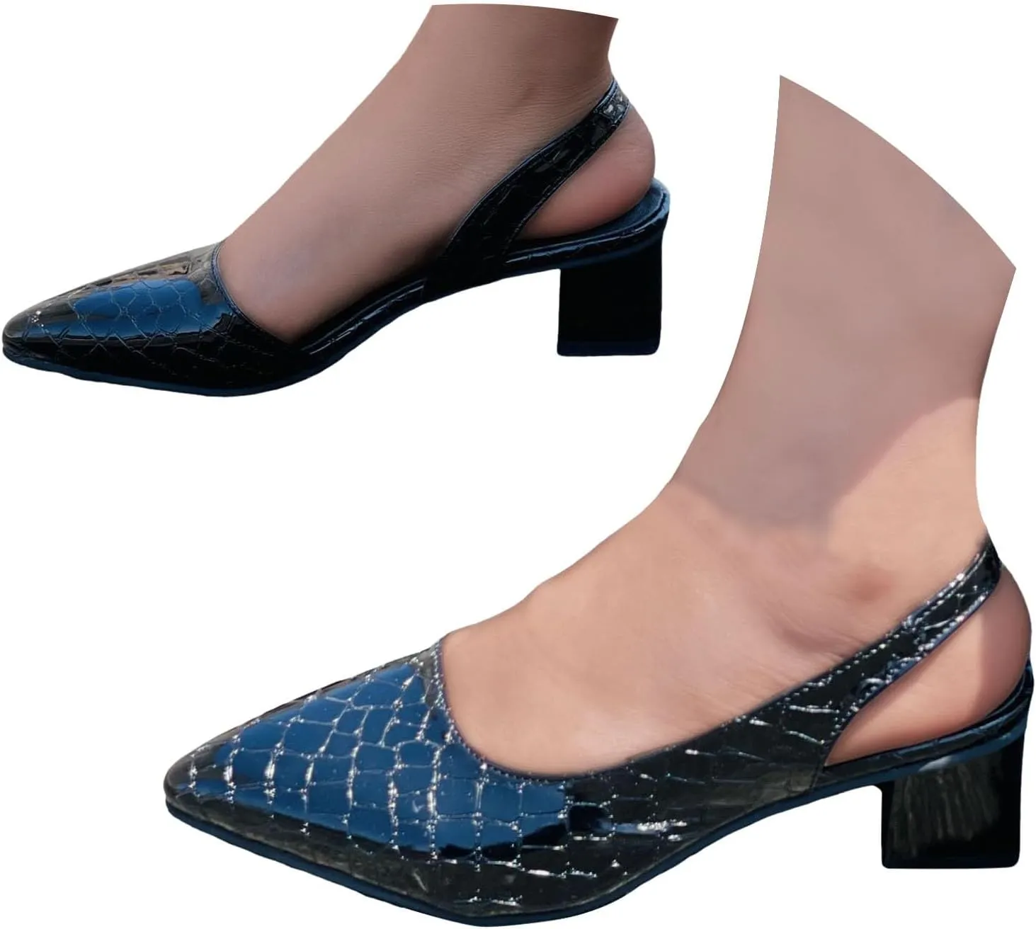 Women's Chunky Block Heels Shiny Pointed Toe Chunky High Heel Mules Trendy Slip-On Sandals Classic Retro Fashionable Footwear for Spring Summer Wedding Dress Shoes