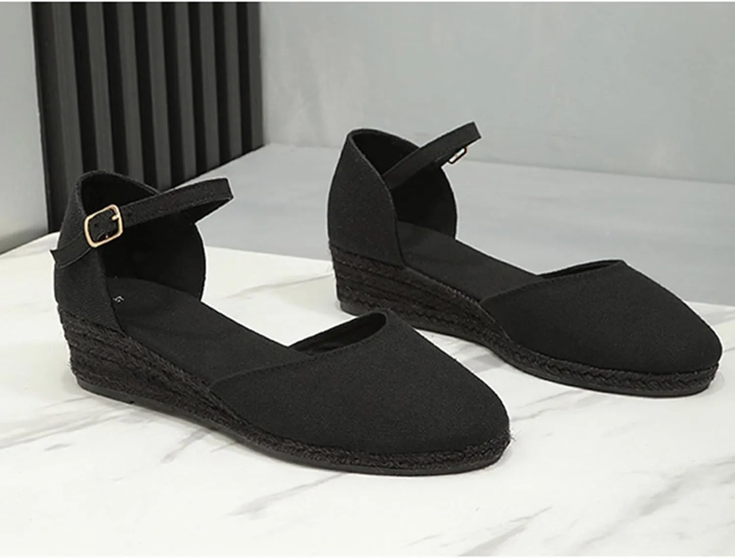 Womens Closed Toe Platform Sandals Canvas Ankle Strap Espadrilles Wedge Sandals Dressy Platform Wedge Sandals Casual Shoes