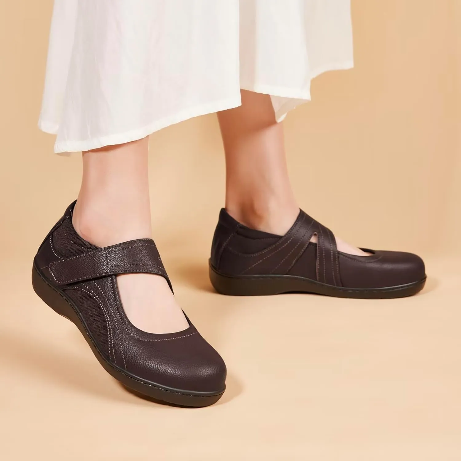Women's Comfortable Mary Jane Flats - Women Oxford Shoes Leather Round Toe Flats - Fashionable Casual Dress Shoes