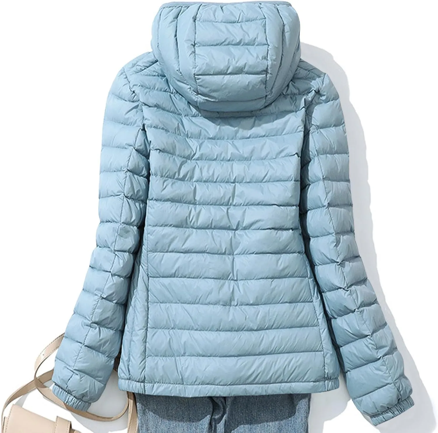 Women's Down Jacket Packable Lightweight Hooded Short Puffer Coat Padded Puffy Jackets with Detachable Hood