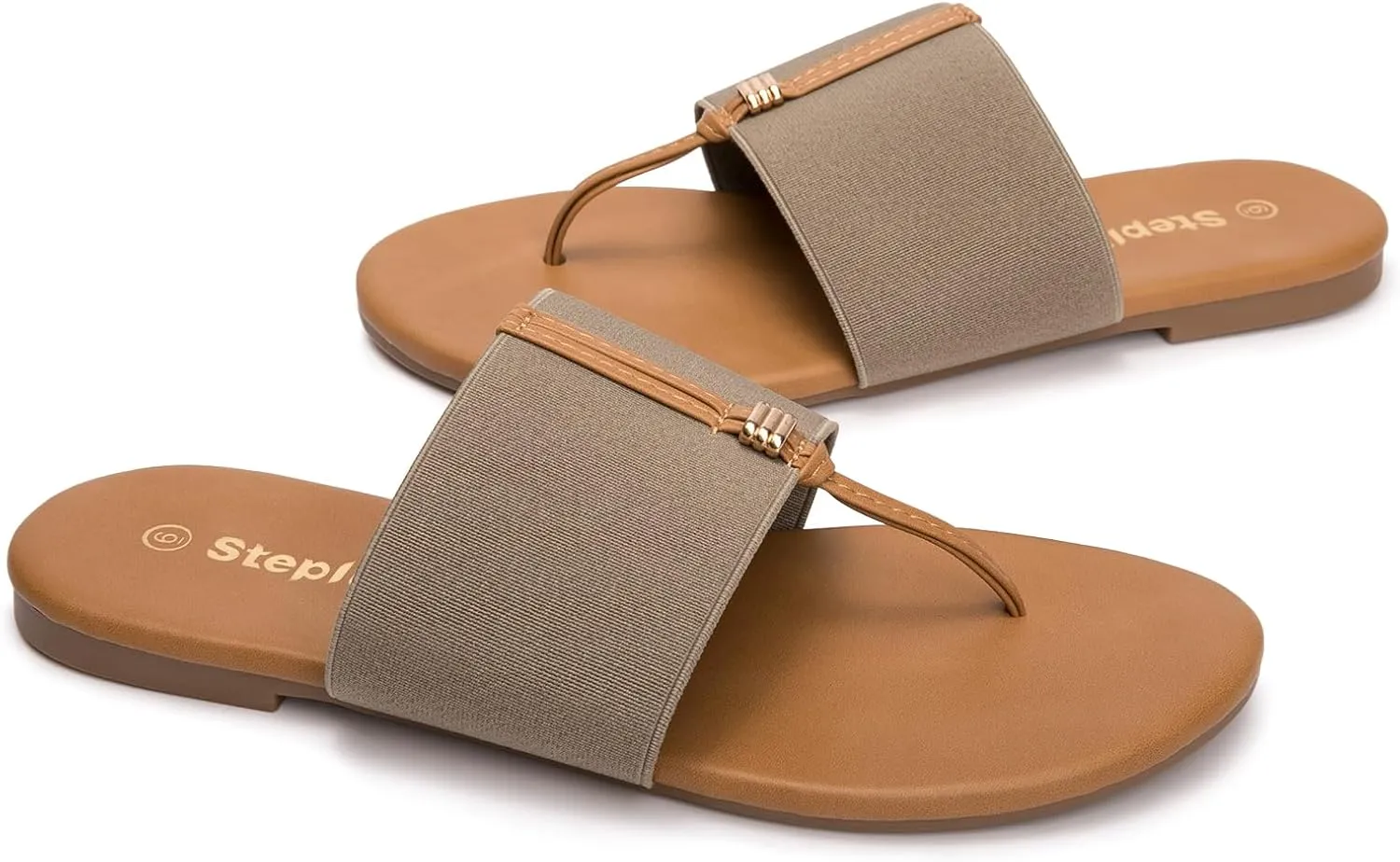 Women's Elastic T-Strap Sandals - Comfortable Slip-On Summer Flats, Stretchy Slide Sandals for Walking, Beach, and Casual Wear