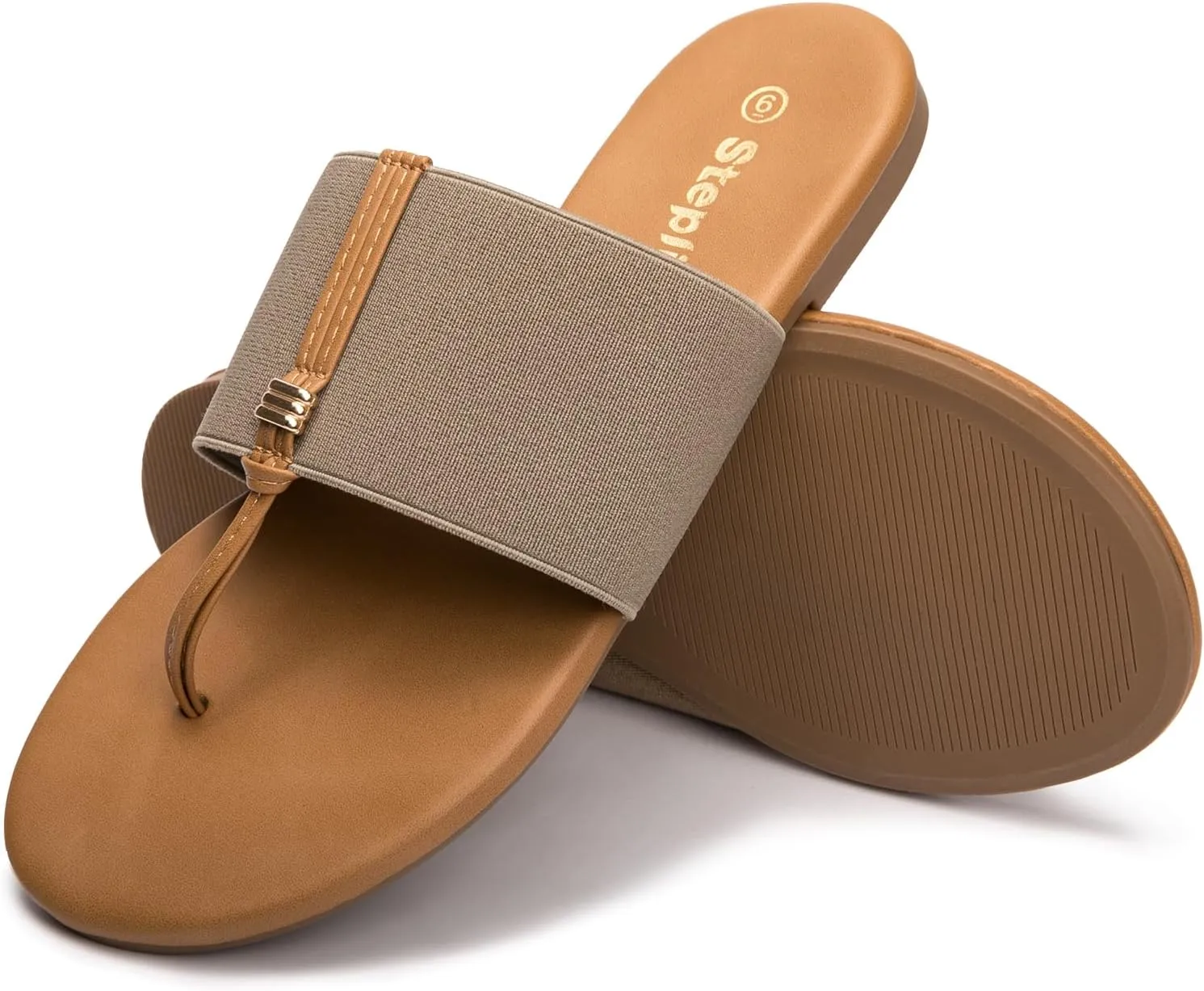 Women's Elastic T-Strap Sandals - Comfortable Slip-On Summer Flats, Stretchy Slide Sandals for Walking, Beach, and Casual Wear