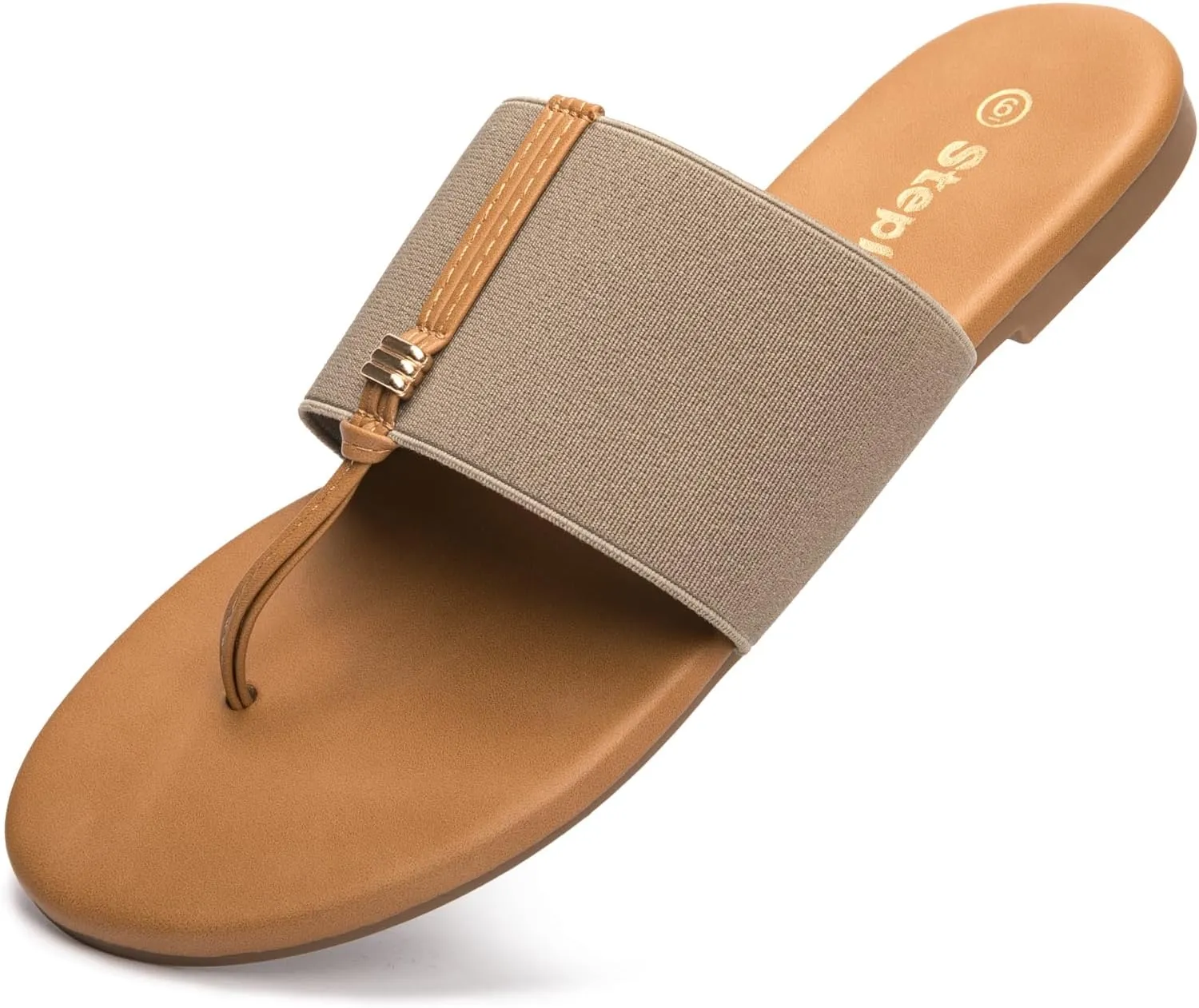 Women's Elastic T-Strap Sandals - Comfortable Slip-On Summer Flats, Stretchy Slide Sandals for Walking, Beach, and Casual Wear