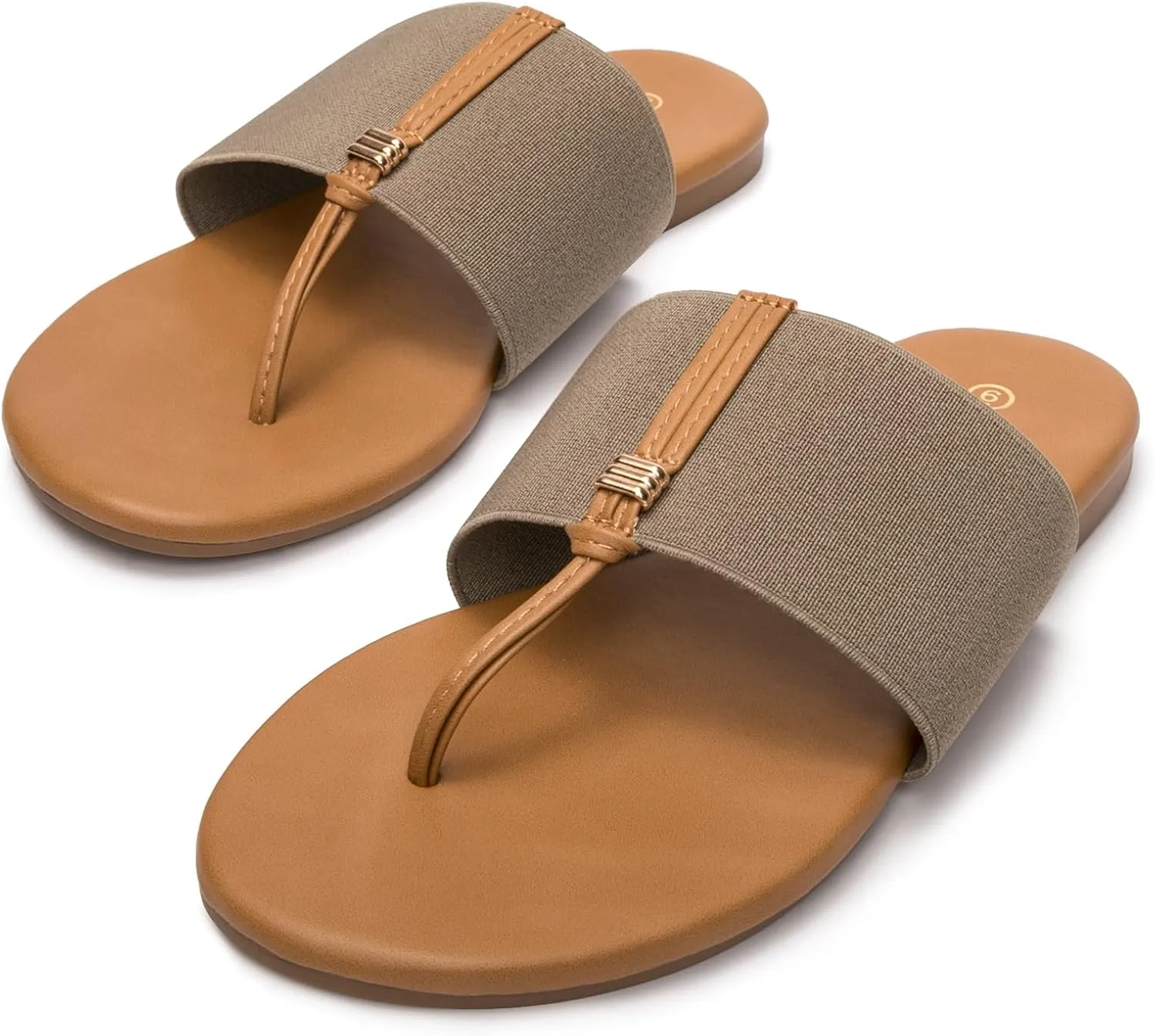 Women's Elastic T-Strap Sandals - Comfortable Slip-On Summer Flats, Stretchy Slide Sandals for Walking, Beach, and Casual Wear
