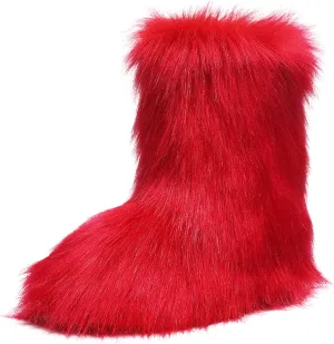 Women's Faux Fur Boots Furry Mid Calf Fur Boots Winter Warm Plush Surface Snow Boots Comfortable Outdoor Flat Shoes