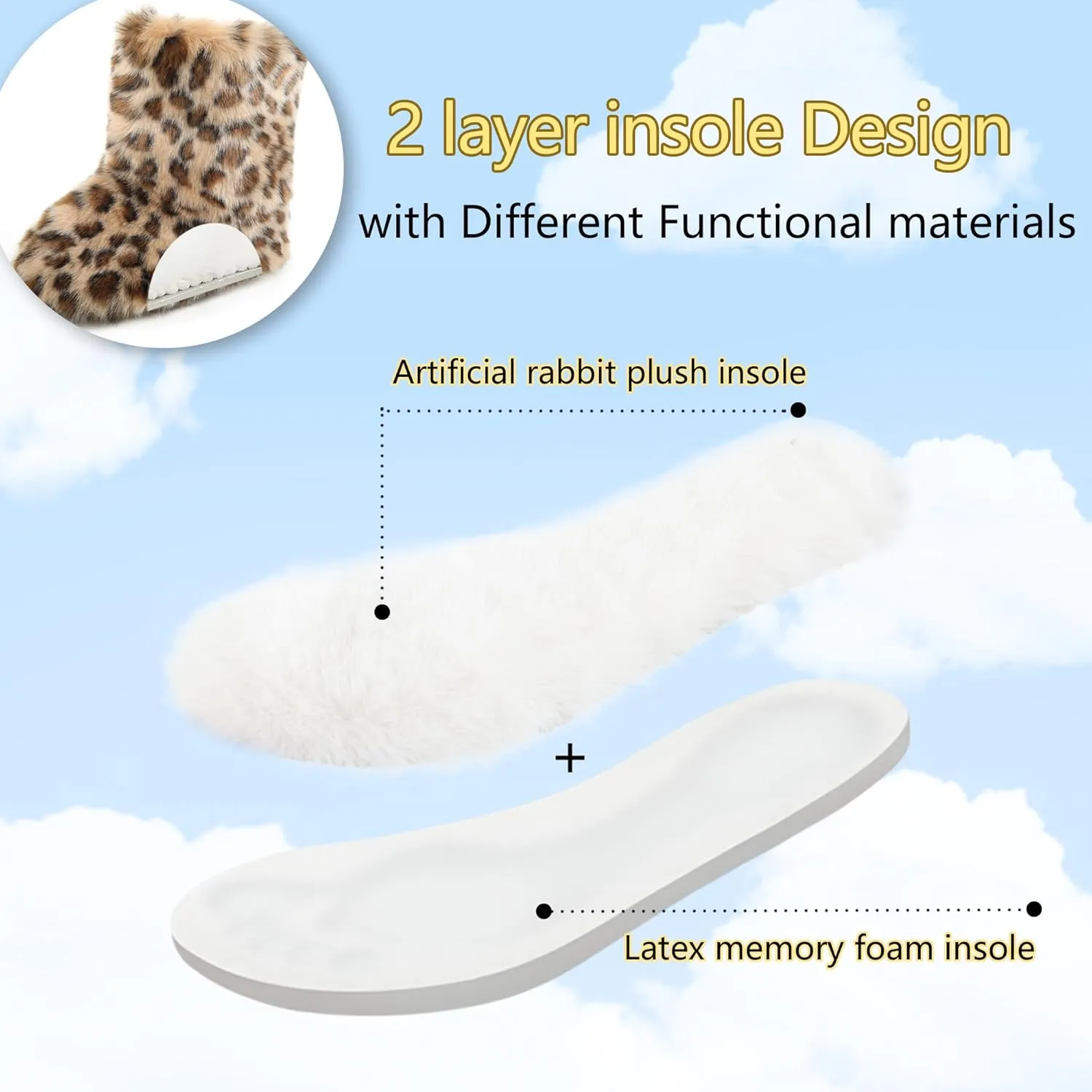 Women's Faux Fur Boots Furry Snow Boots Fuzzy Winter Shoes Fluffy Mid-Calf Flat Boots
