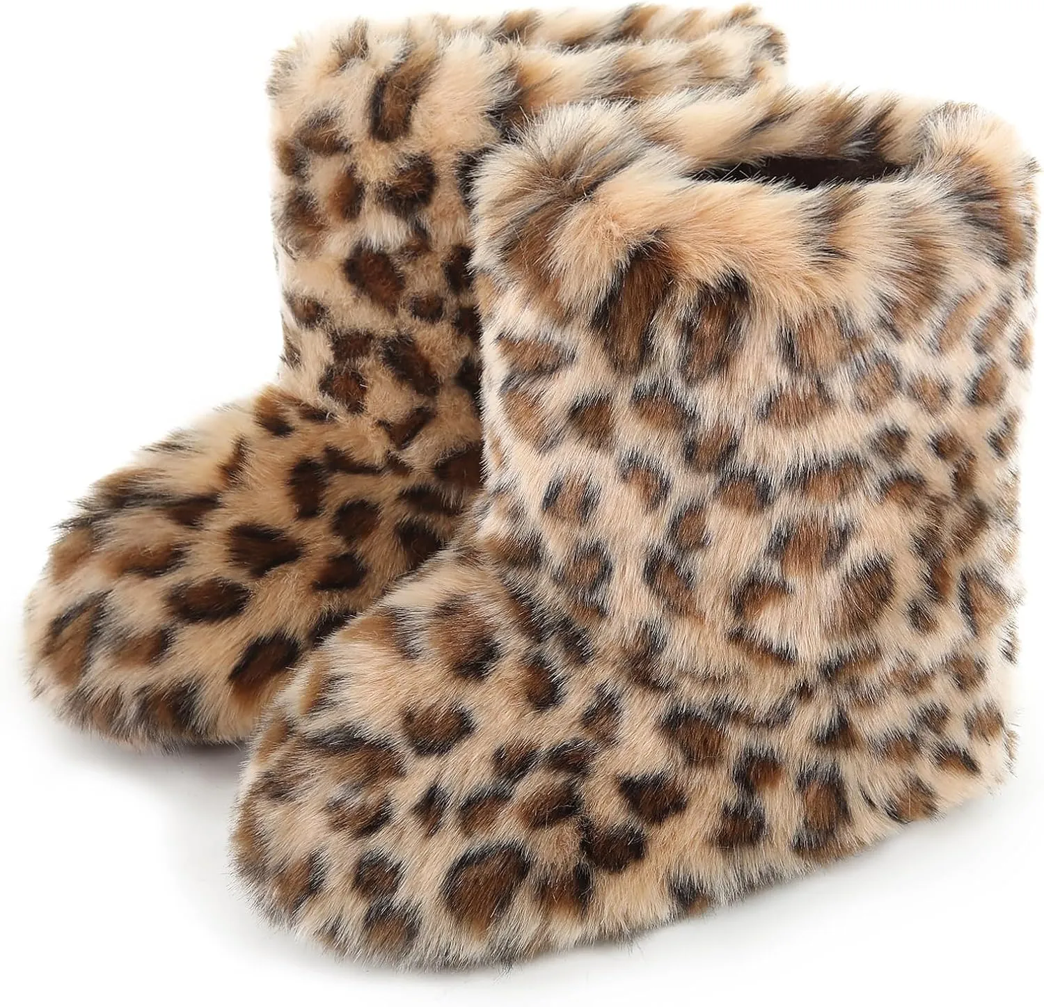 Women's Faux Fur Boots Furry Snow Boots Fuzzy Winter Shoes Fluffy Mid-Calf Flat Boots