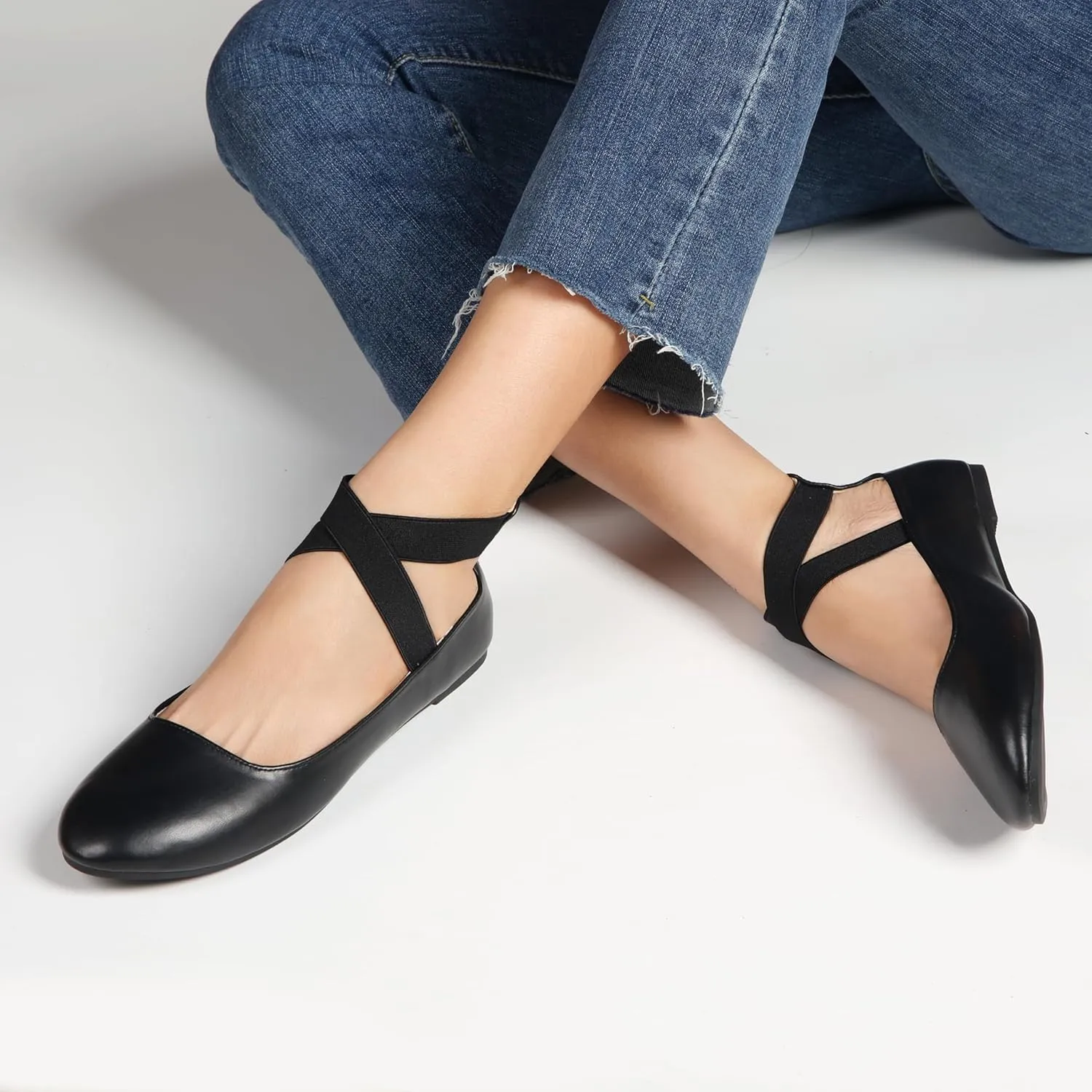 Women's Flats Comfortable Fashion Shoes for Women with Elastic Ankle Straps Dressy Ballerina Style Closed Toe s for Women Casual Flat