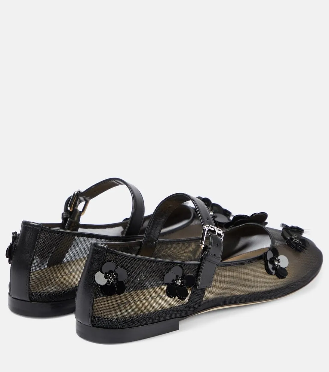 Women's Floral Mesh Mary Jane Flats Round Toe Flower Embellished Flats Buckle Strap Comfortable Sequins Flats Closed Toe Casual Dress Ballerina Shoes