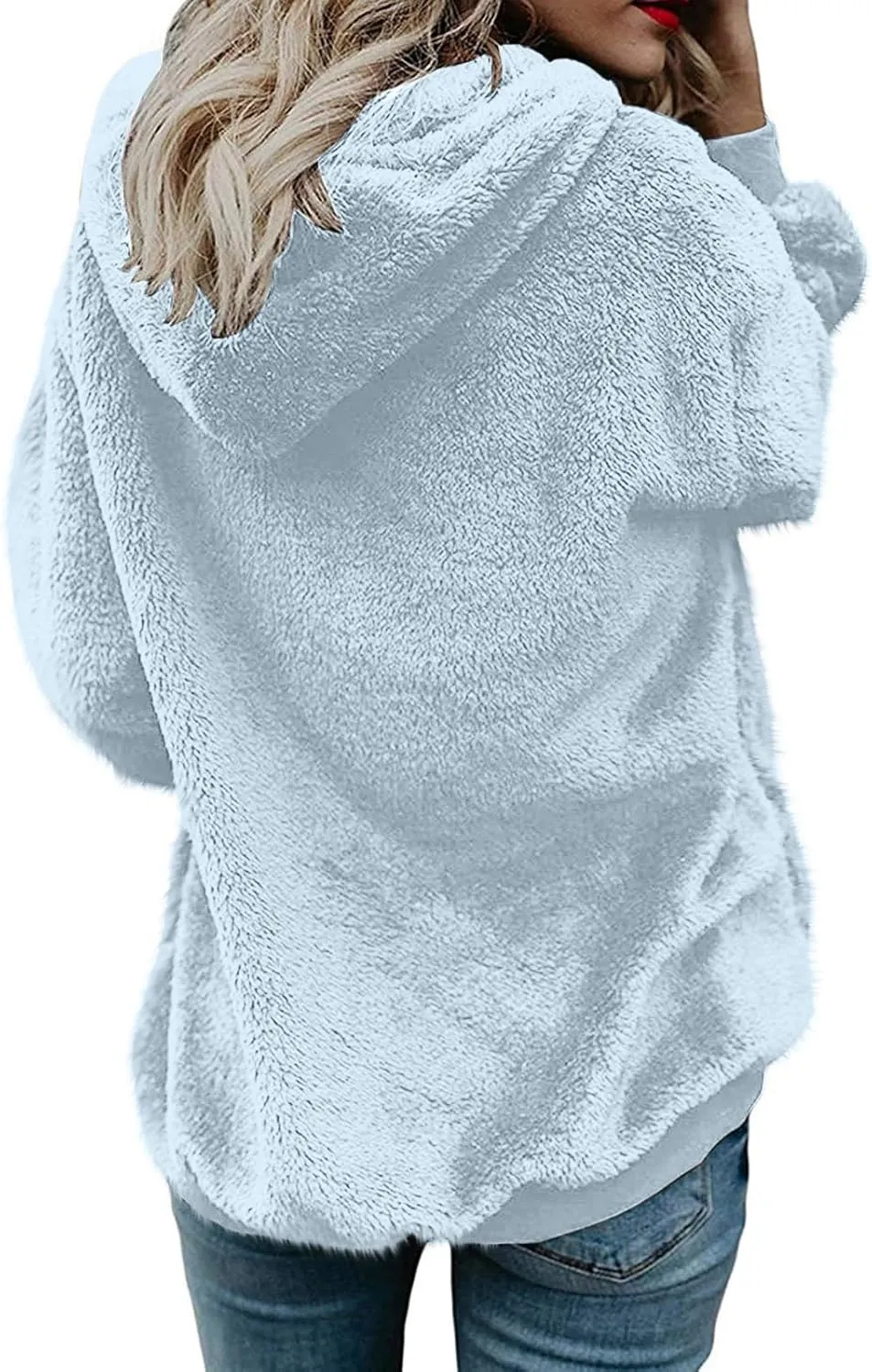 Womens Fuzzy Sherpa Fleece Jacket Zip Up Hooded Oversized Winter Warm Coats Casual Outwear Fall Transitional Fashion