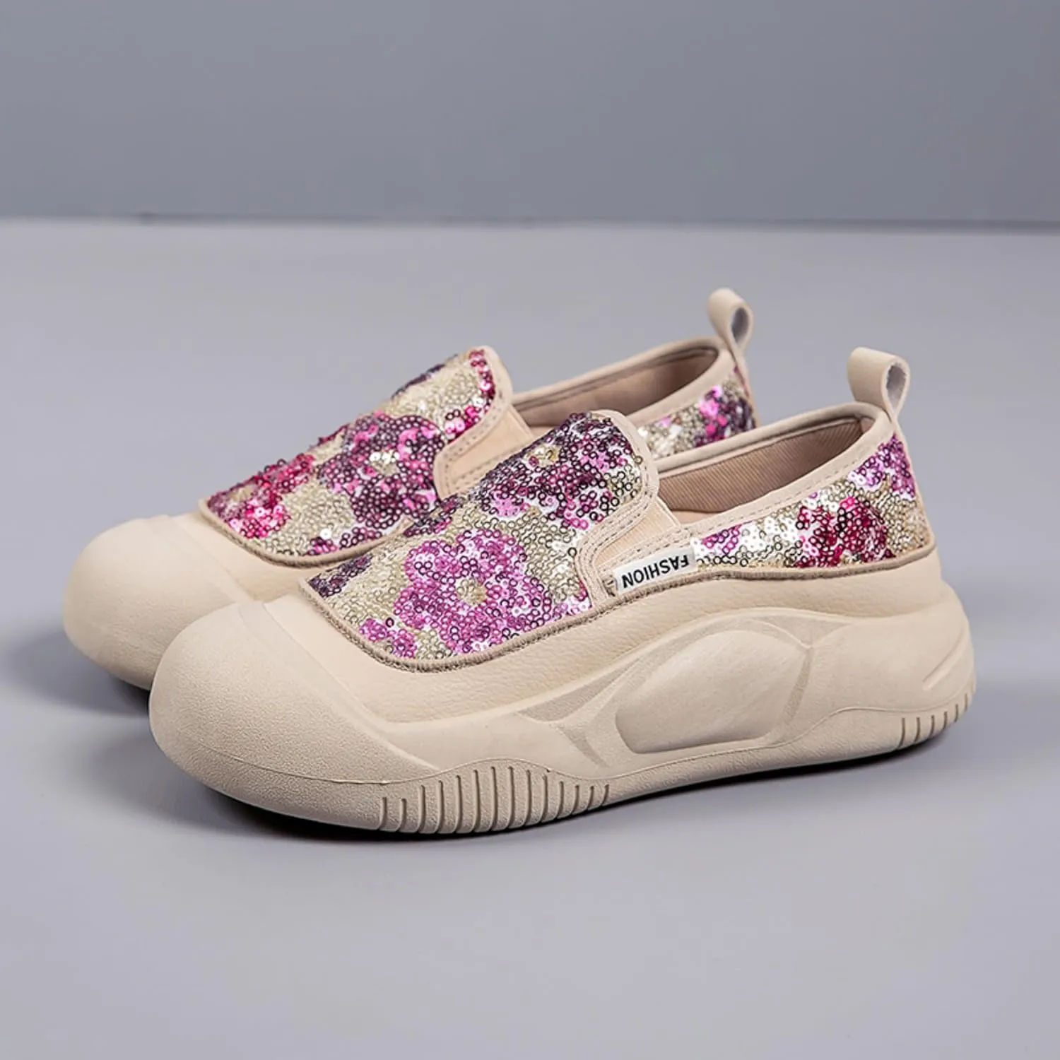Women's Glitter Sequins Loafers Thick Sole Slip-On Casual Sneakers