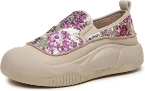 Women's Glitter Sequins Loafers Thick Sole Slip-On Casual Sneakers