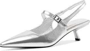 Womens Kitten Heels Closed Toe Pointed Toe Elastic Slingback Heels Women Pumps Wedding Dress Shoes
