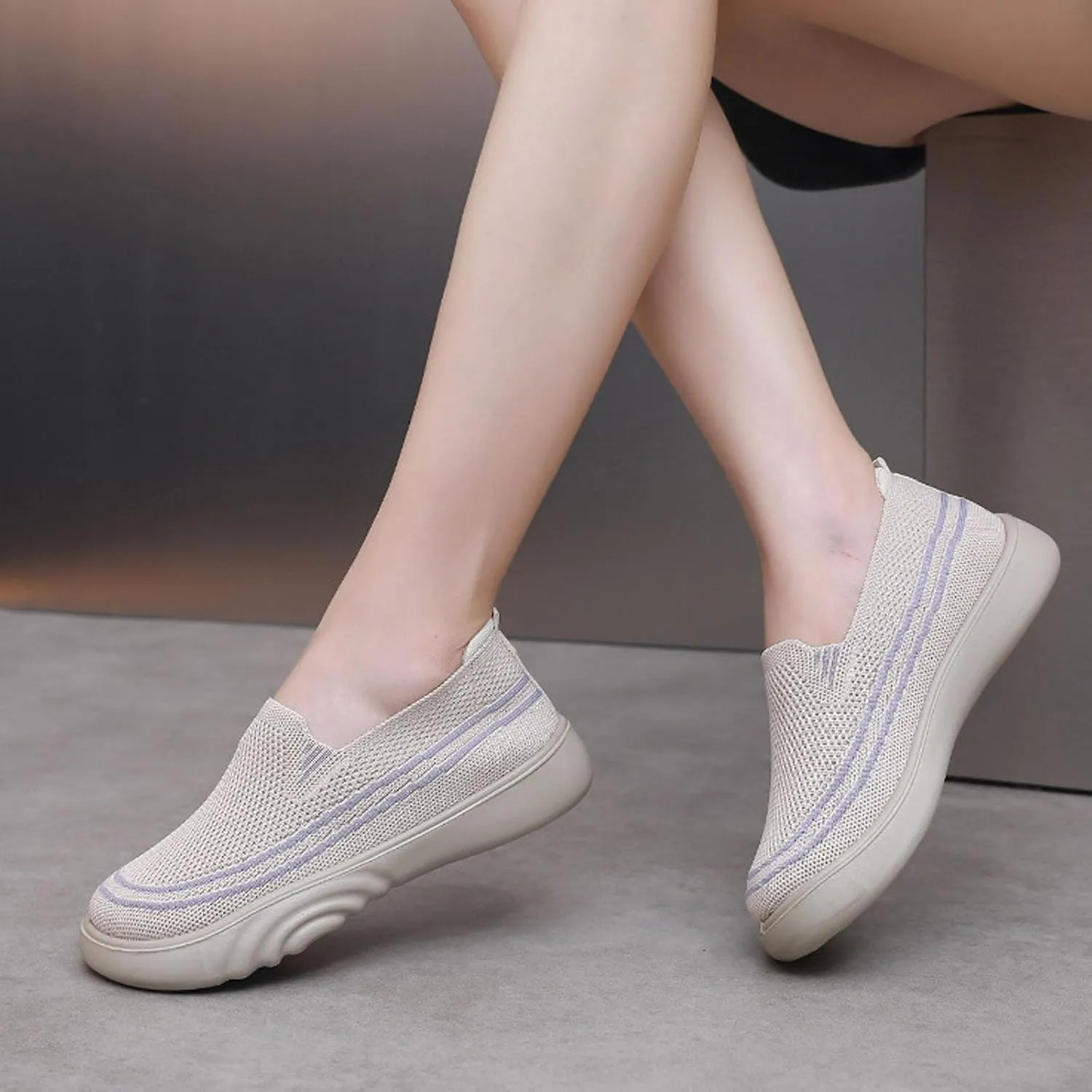 Women's Loose Loafers mesh Breathable Slip-on Sneakers Lightweight Non-Slip Shoes Thick-Soled Flat Shoes Plantar Fasciitis Casual Shoes Wide feet Shoes Fat feet Shoes