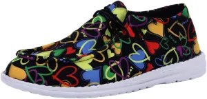 Women's Low Top Outdoor Walking Loafers Printing Slip On Breathable Canvas Loafers Round Toe Boat Shoes Casual Comfortable Lightweight Lace Up Shoes