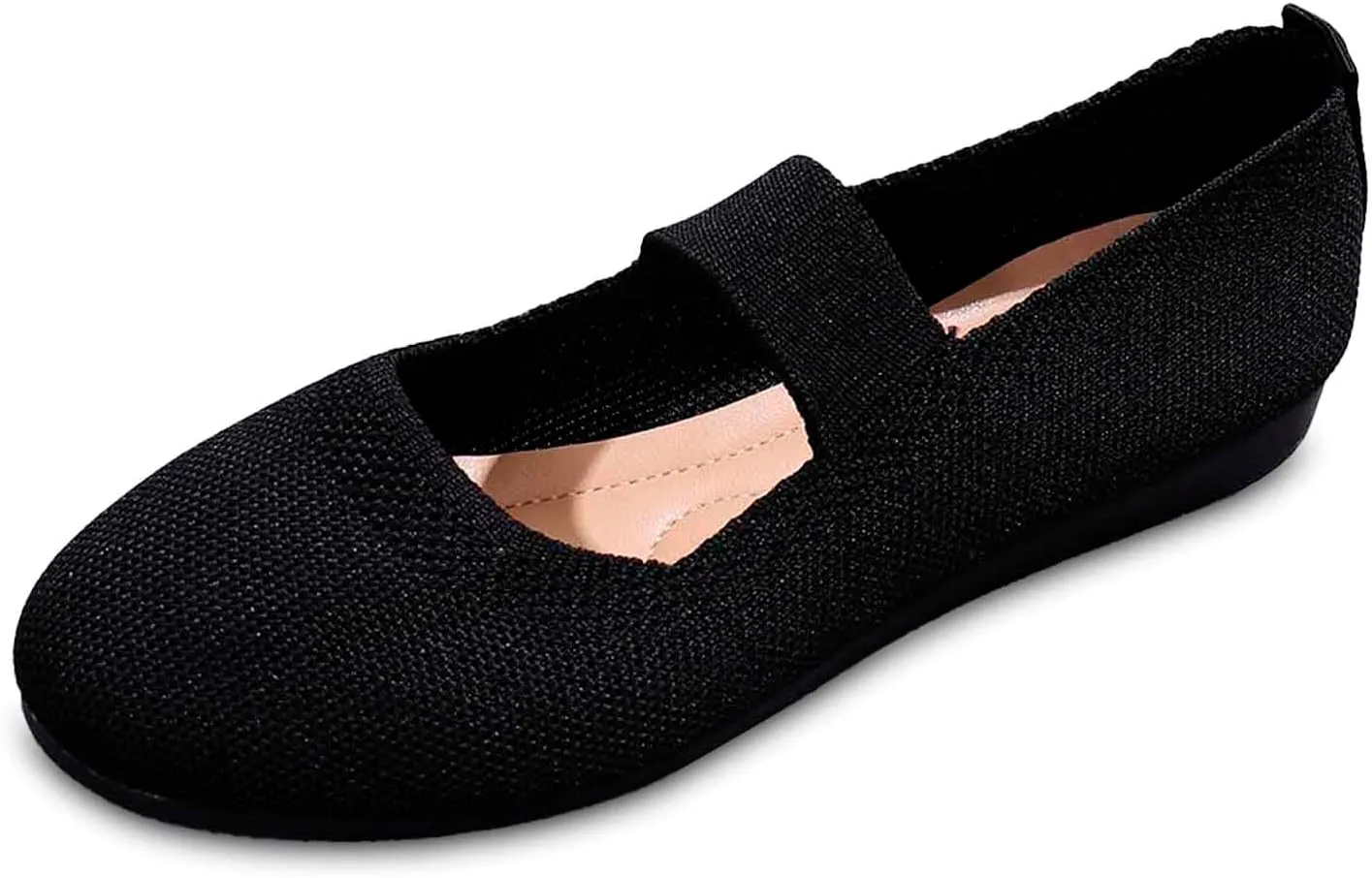 Women's Mary Jane Ballet Flats - Pointed Toe Knit Slip-On Shoes with Adjustable Strap, Breathable & Cushioned Comfort for Business Casual, Office & Everyday Wear