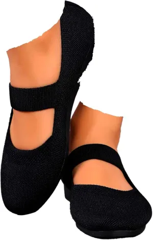 Women's Mary Jane Ballet Flats - Pointed Toe Knit Slip-On Shoes with Adjustable Strap, Breathable & Cushioned Comfort for Business Casual, Office & Everyday Wear