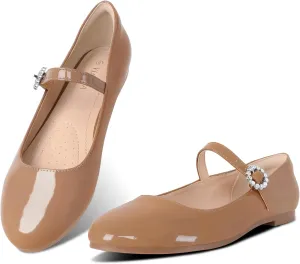 Womens Mary Jane Shoes Comfortable Strap Flats Dressy Casual Ballet Flats Shoes Floral Buckle Round Toe Black Flats Shoes for Women