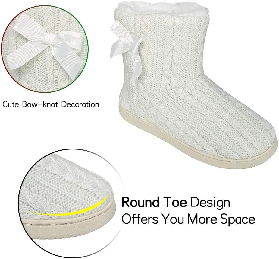 Women's Men's Bootie Slippers Indoor Outdoor Warm House Slippers Memory Foam Fleece Booties Pom Poms Anti-Slip High Top House Booties (Size 4-9.5 US)
