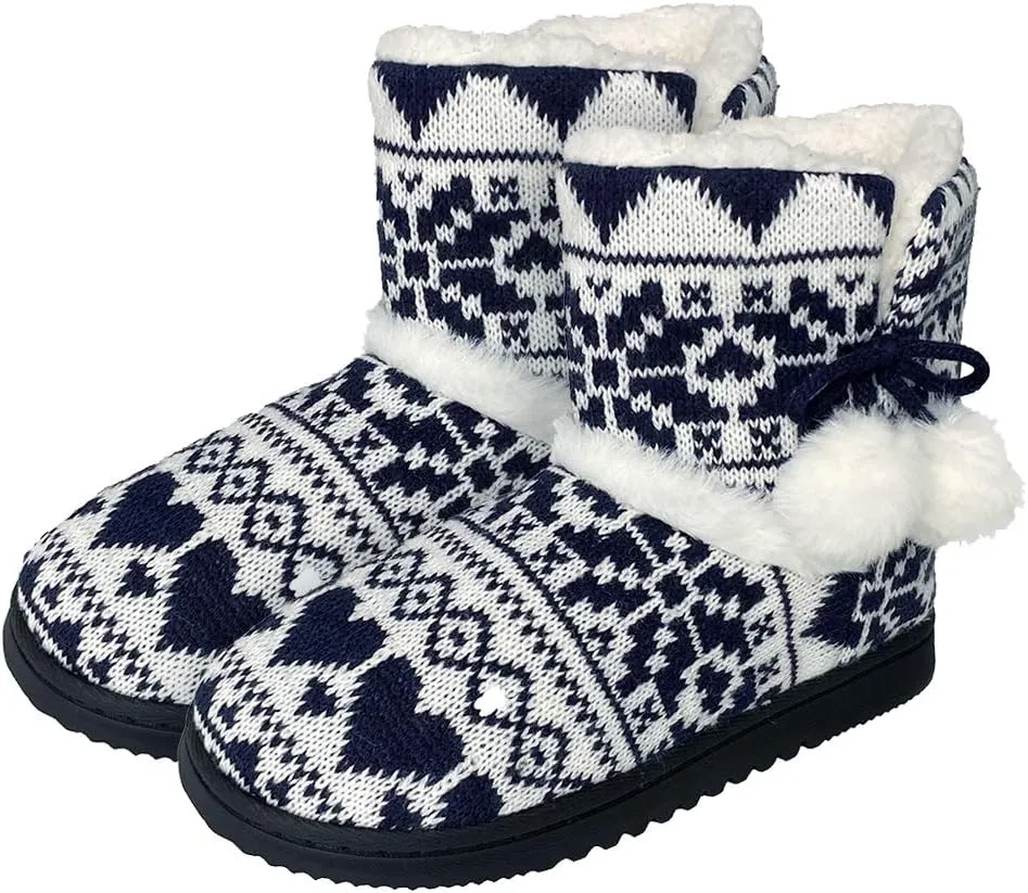 Women's Men's Bootie Slippers Indoor Outdoor Warm House Slippers Memory Foam Fleece Booties Pom Poms Anti-Slip High Top House Booties (Size 4-9.5 US)